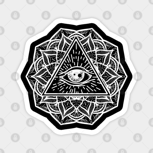 Geometric Mandala Eye Symmetry All Seeing Eye Triangle White Version Magnet by Always Growing Boutique