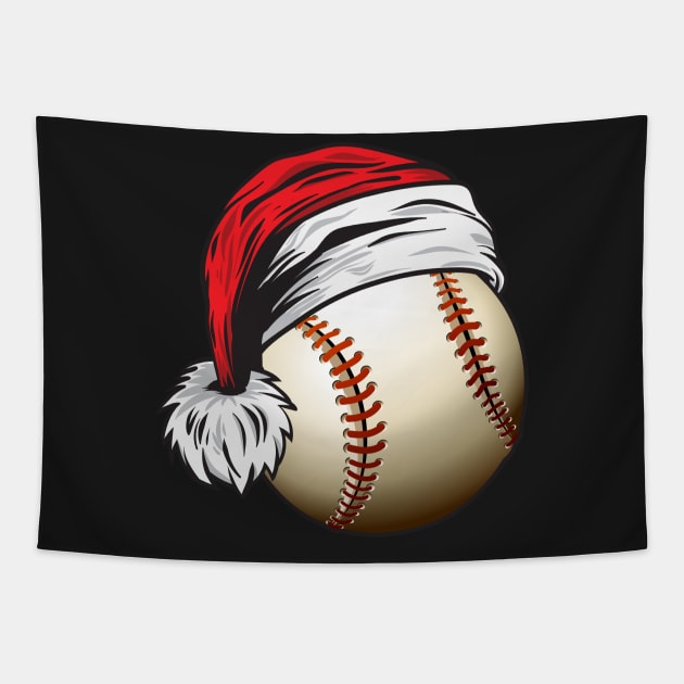 Christmas Baseball Ball With Santa Hat Funny Sport X-mas graphic Tapestry by theodoros20