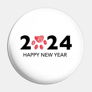 2024 text with doodle red paw print Pin