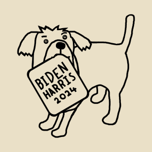 BACK PRINT Dog with Biden Harris 2024 Sign Line Drawing T-Shirt