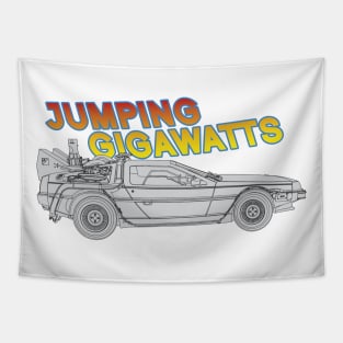 Jumping Gigawatts Delorean - GraphicLoveShop Tapestry