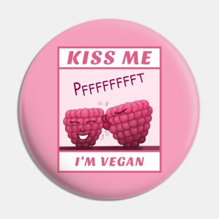 Kiss Me I’m Vegan – cute cartoon raspberries Pin