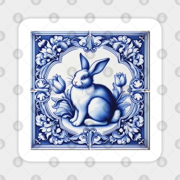 Vintage Dutch Tile: Rabbit No.1 Magnet by artnook