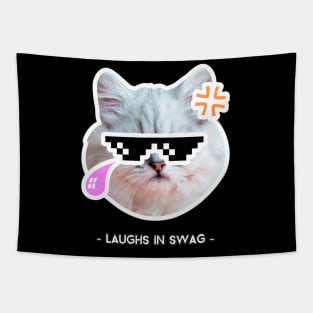 Cat laughs in swag Tapestry