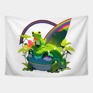 Frog double rainbow Tapestry