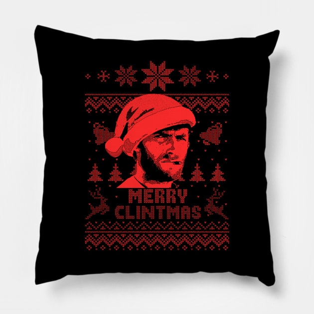 Clint Eastwood Merry Christmas - Red Pillow by Discontrol Std