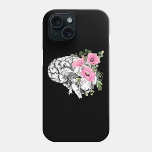 Brain Floral pink flowers, Mental Health awareness Phone Case