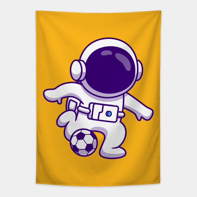 Cute Astronaut Playing Football Cartoon Tapestry by Catalyst Labs