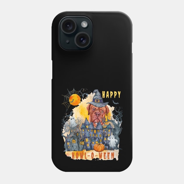 French Mastiff Happy Howl-o-ween Ghost Houses Funny Watercolor Phone Case by Sniffist Gang