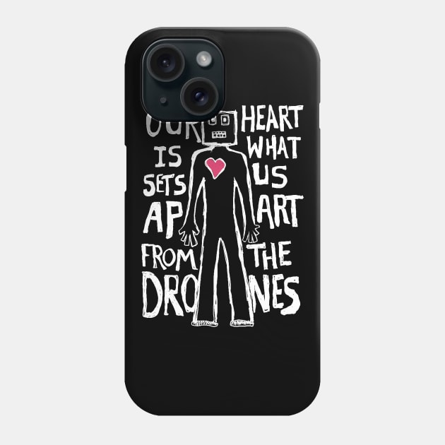 Robot Heart Drones Motivational Quirky Hand Drawn One Off Phone Case by Keleonie