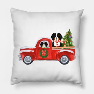 Christmas Bernese Mountain Dog Red Truck Pillow