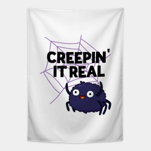 Creepin It Real Cute Halloween Spider Pun Tapestry