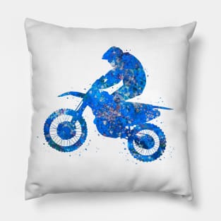 Motocross dirt bike blue art Pillow