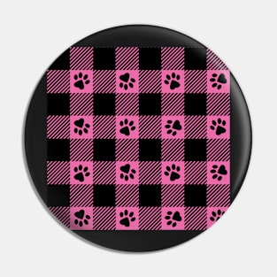 Pink Paw Print Plaid Pin