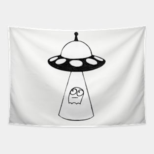 UFO Abducting Scared Ghost - Pen on Paper Tapestry