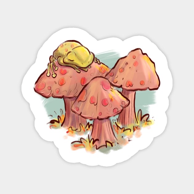 Frog sleeping on a mushroom Magnet by Jason's Doodles