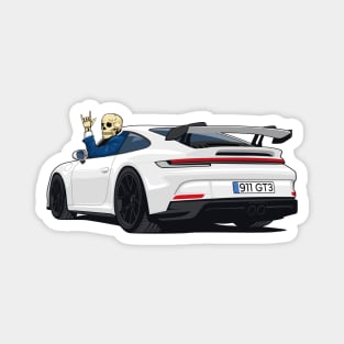 car 911 GT3 skull metal hands white Magnet