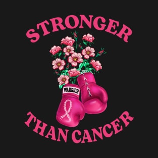 Stronger Than Cancer Boxing Gloves Pink Ribbon Breast Cancer T-Shirt