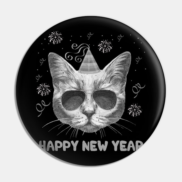 Happy New Year Funny Happy Meow Year Cat Lover Pin by dounjdesigner