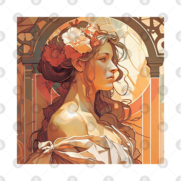 Alphonse Mucha Style Portrait of a Beautiful Woman by Danielleroyer