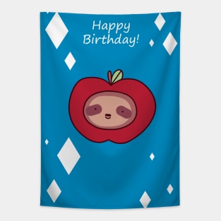 Happy Birthday - Apple Sloth Face Tapestry