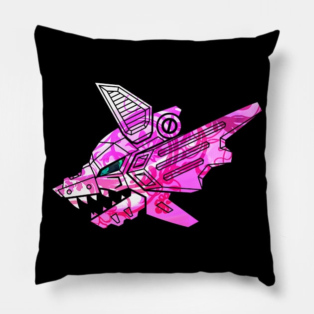 Mecha Robot Wolf | Floral Filigree Pillow by MaiasaLiger