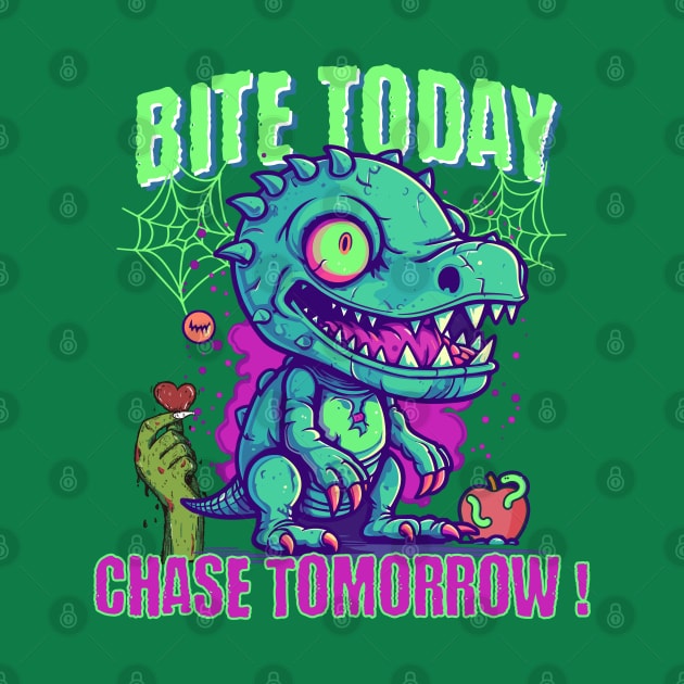 Bite Today, Chase Tomorrow! Halloween Zombie Dino by KUH-WAI-EE