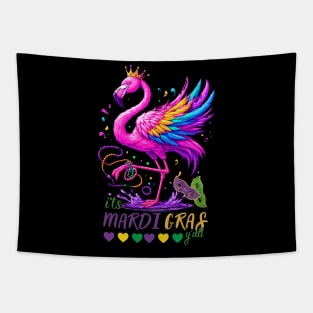 Funny Retro Flamingo Mardi Gras It's Mardi Gras Yall Tapestry