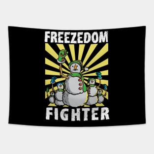 Vintage Snowman Freezedom Fighter Pun Resist Revolution Tapestry