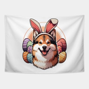 Norwegian Buhund's Easter Celebration with Bunny Ears Tapestry