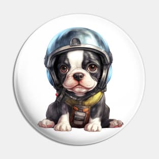 Boston Terrier Dog in Helmet Pin