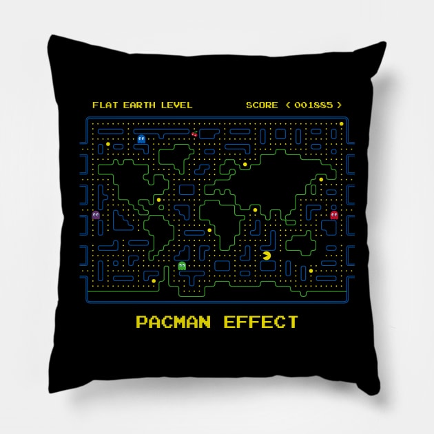 Flat Earth Pacman Effect Pillow by LanfaTees