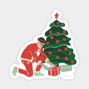 Hipster Christmas Santa by the Tree Magnet