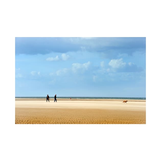 Walking the Dog on the beach near Burnham Overy Staithe, Norfolk, UK by richflintphoto