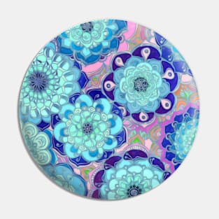 Radiant Cyan & Purple Stained Glass Floral Mandalas Pin