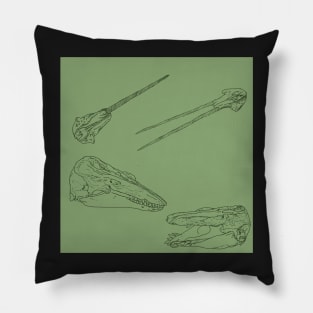 Arctic Whale Skulls and Oddities Green Pillow