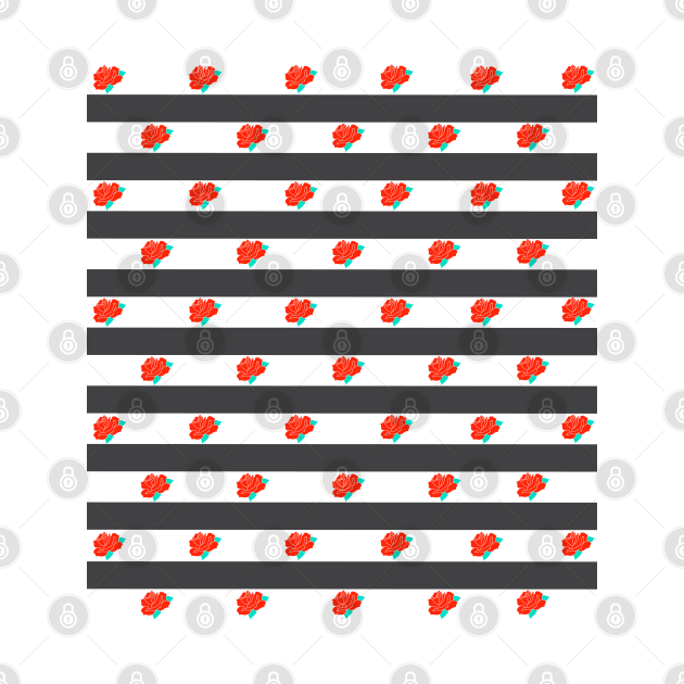 Red Rose Black and White Striped Pattern by srojas26