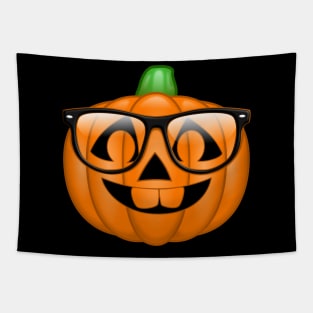 Nerdy Pumpkin Emoji Nerd Glasses Jack O Lantern Tapestry