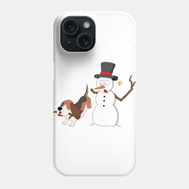 Basset Hound Snowman Stick Arm Christmas Phone Case by blacklines