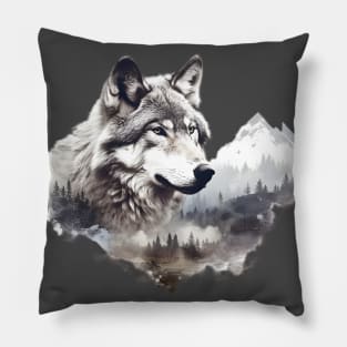 Wolf Mountain (white/grey) Pillow