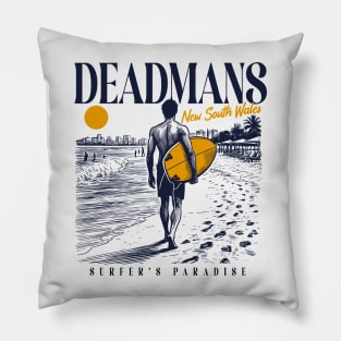 Vintage Surfing Deadman's Beach NSW Australia // Retro Surfer Sketch // Surfer's Paradise Pillow