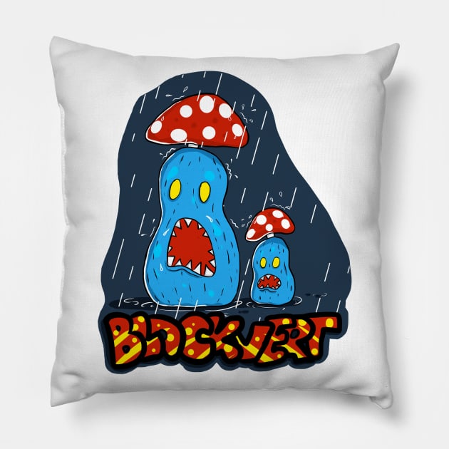 Zombie Alien In The Rain Pillow by BLACKVERT