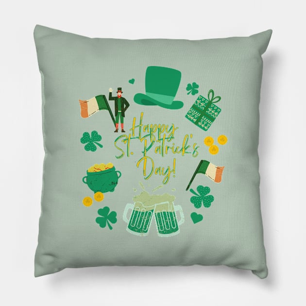 Happy St.Patrick's Day! Funny shamrocks. Pillow by TrippleTee_Sirill