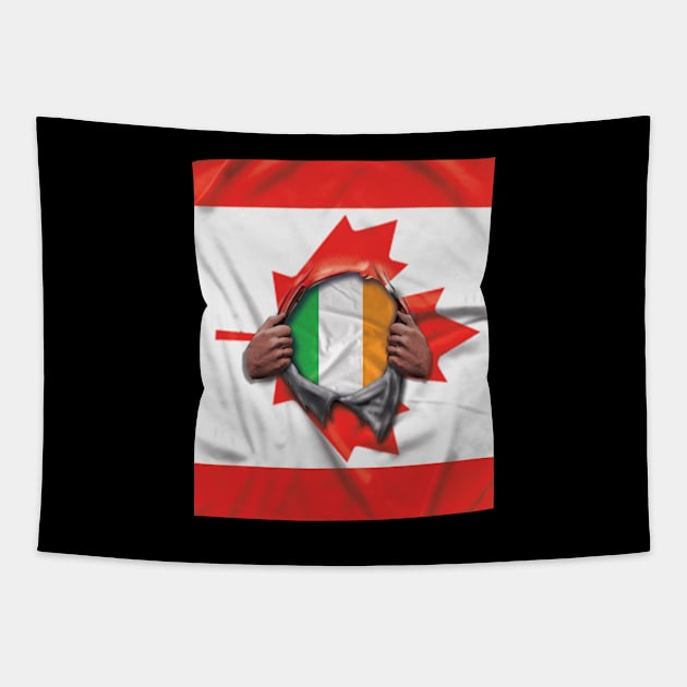 Ireland Flag Canadian Flag Ripped - Gift for Irish From Ireland Tapestry by Country Flags