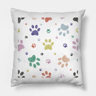 Doodle colorful paw prints Pillow