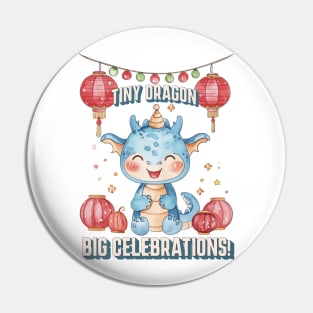 Celebrating with Tiny Dragon: Red & Baby Blue Watercolor Art Pin