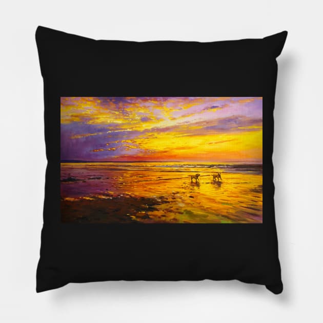 Dogs on Enniscrone Beach, Co. Sligo Pillow by conchubar