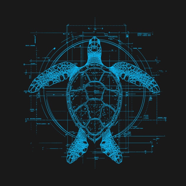 Sea Turtle Blue Print by DavidLoblaw