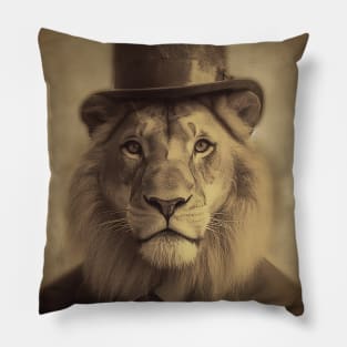 Vintage Lion in Suit and Hat Pillow