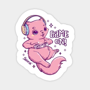 Cute pink gamer Cat playing with joystick Magnet